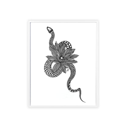 Serpent and flower artwork - Framed.