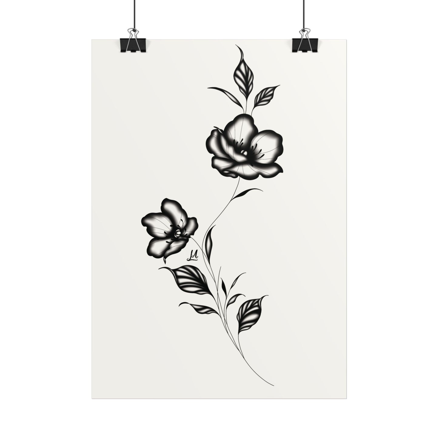 Black and white elegant flower artwork.