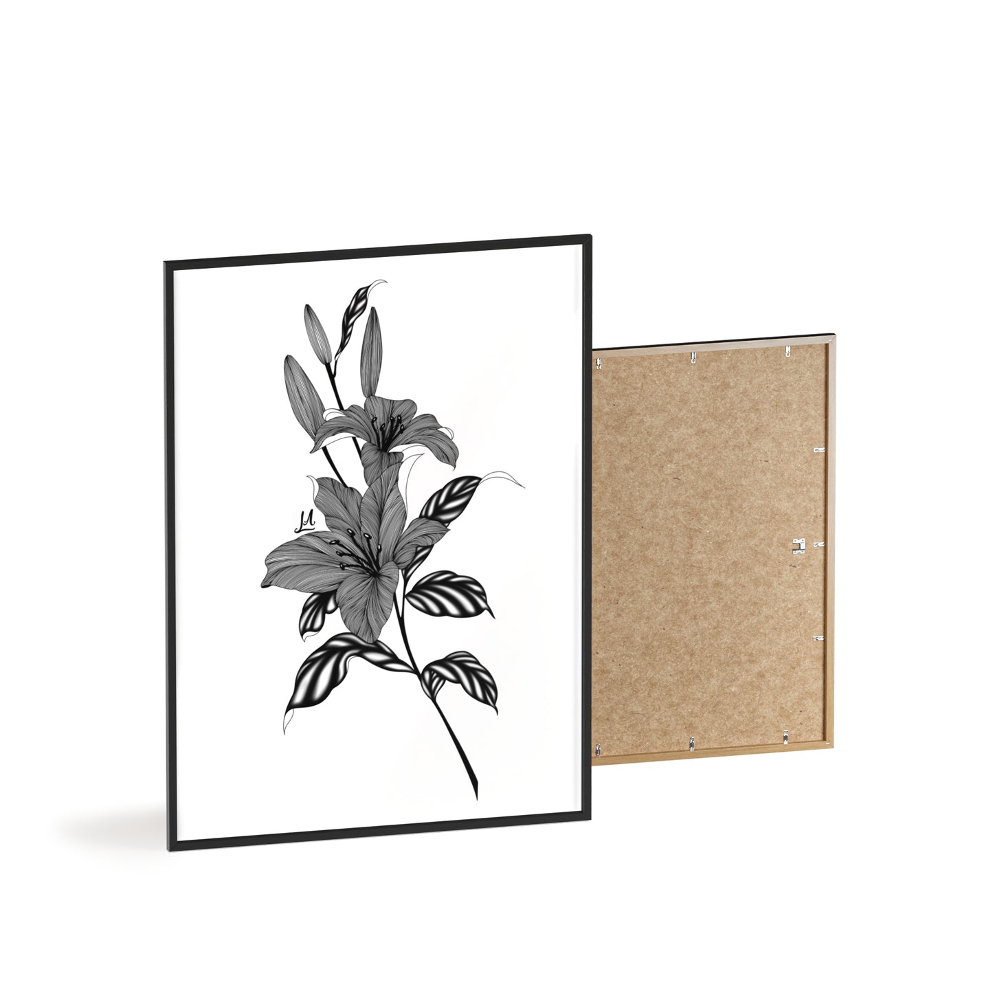 Elegant Floral Wall Art, Black and White Lily artwork - Framed.