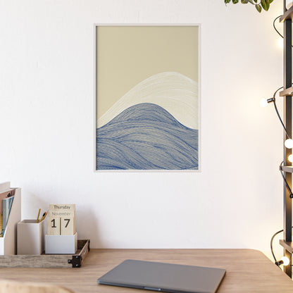 Coastal Waves Poster with Wooden Frame, Nautical Wall Art, Beach House Decor, Minimalist Print, Home Office Artwork