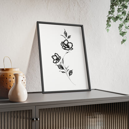 Black and white elegant flower artwork - Framed.