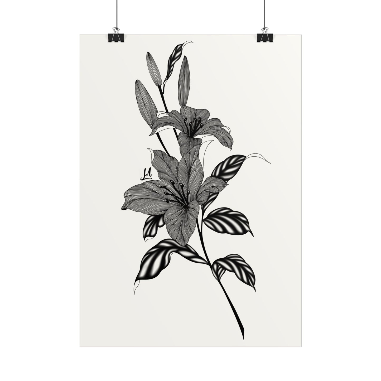 Elegant Floral Wall Art, Black and White Lily artwork.