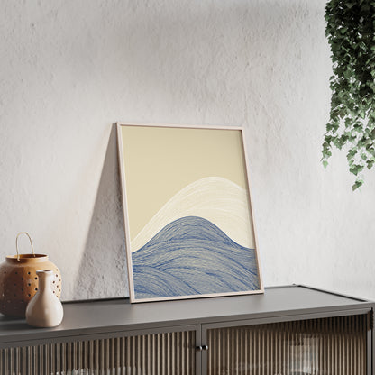 Coastal Waves Poster with Wooden Frame, Nautical Wall Art, Beach House Decor, Minimalist Print, Home Office Artwork