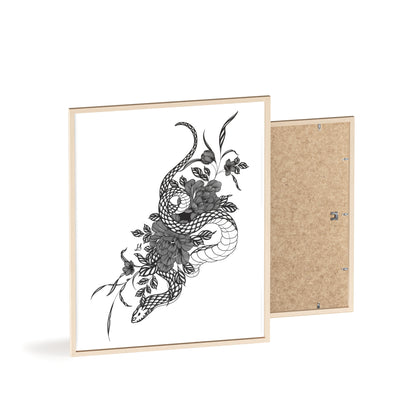 Botanical serpent wall art, in a black and white contrast shading - Framed.