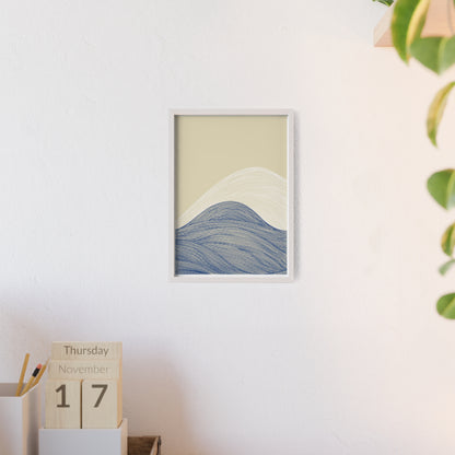 Coastal Waves Poster with Wooden Frame, Nautical Wall Art, Beach House Decor, Minimalist Print, Home Office Artwork