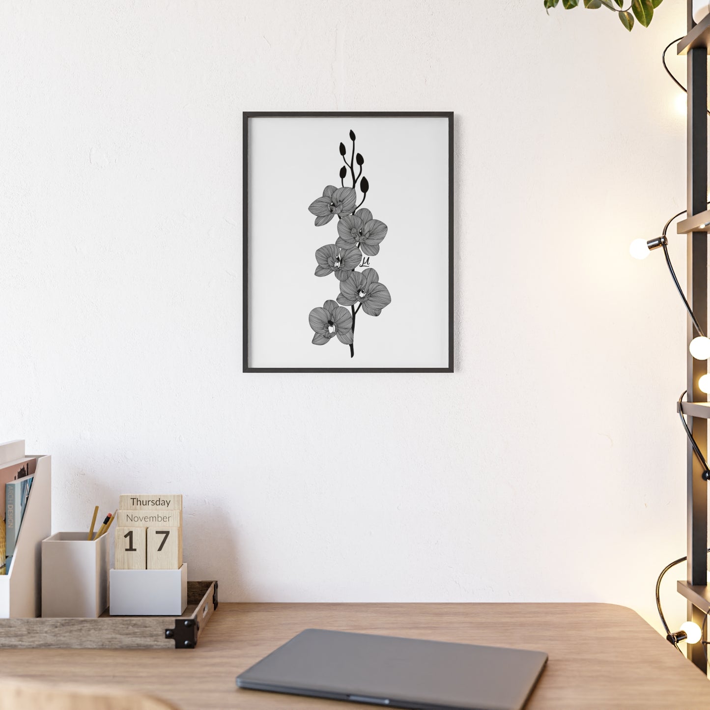 Elegant orchid line artwork - Framed.
