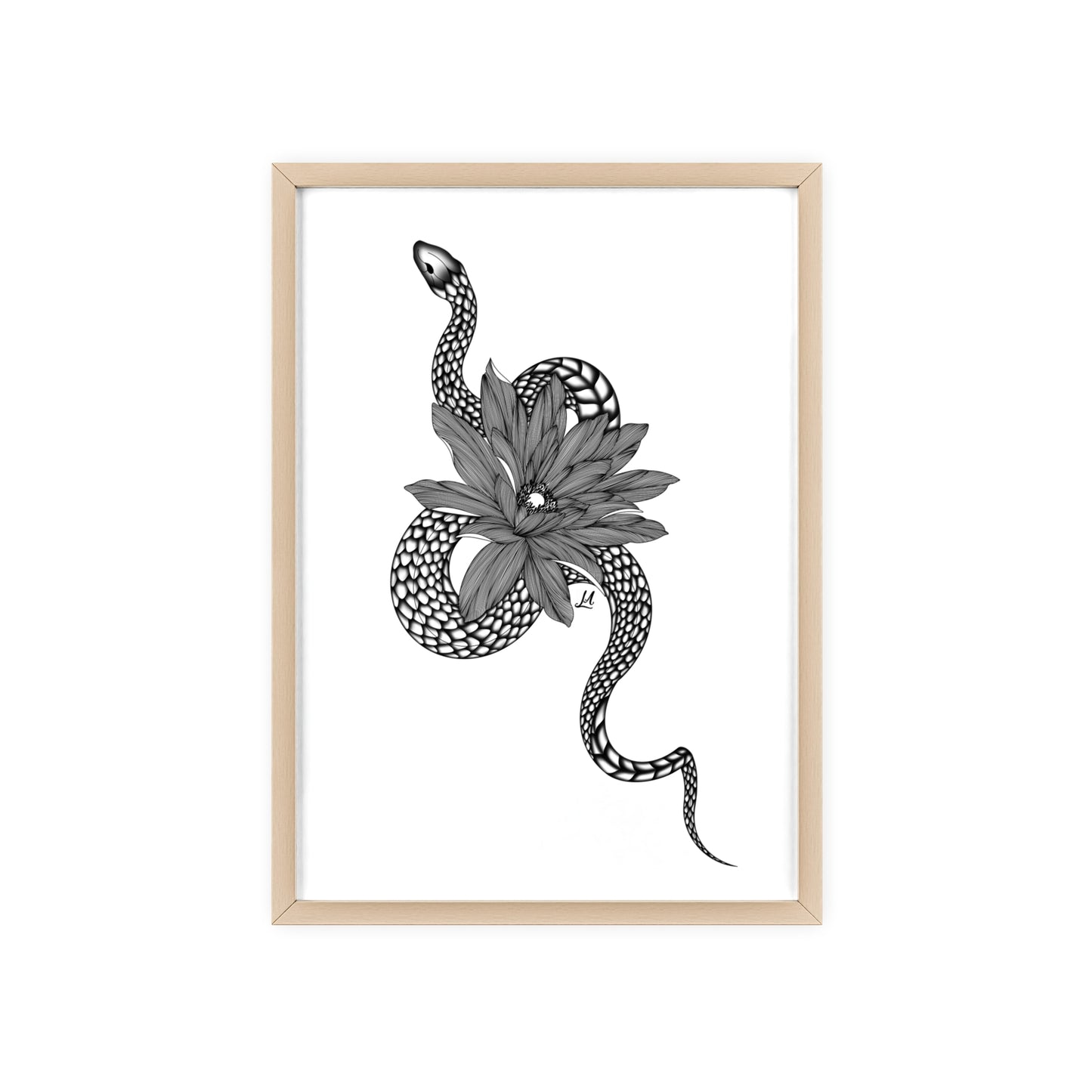 Serpent and flower artwork - Framed.
