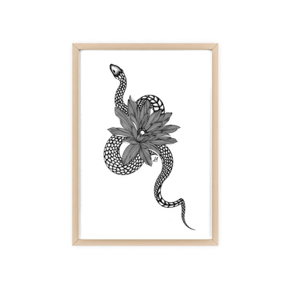Serpent and flower artwork - Framed.