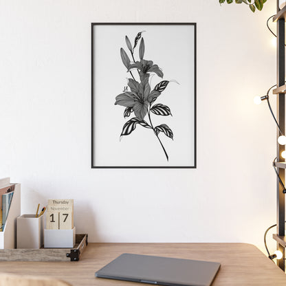 Elegant Floral Wall Art, Black and White Lily artwork - Framed.