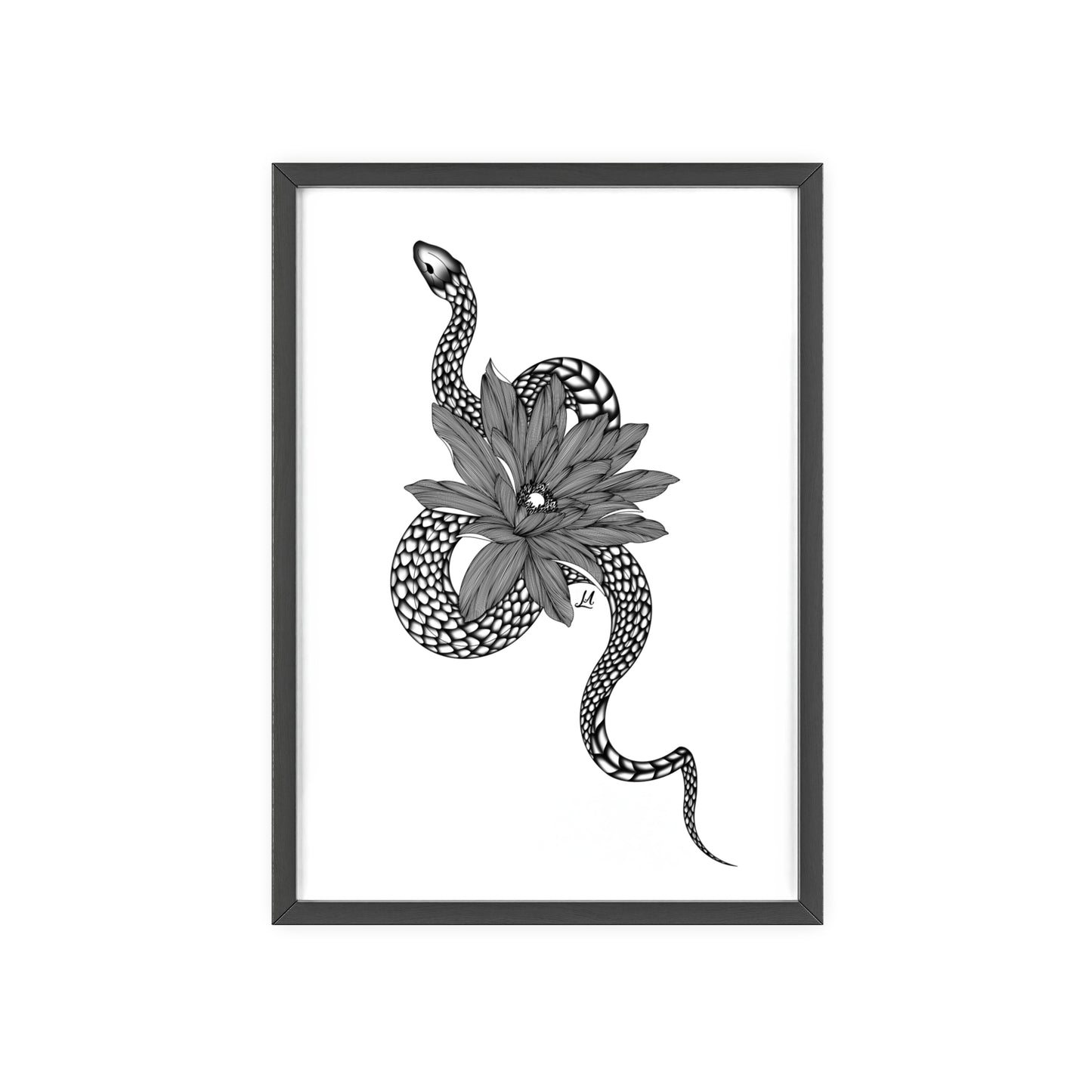 Serpent and flower artwork - Framed.