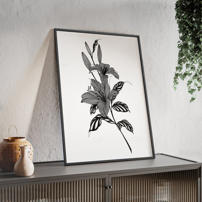 Elegant Floral Wall Art, Black and White Lily artwork - Framed.