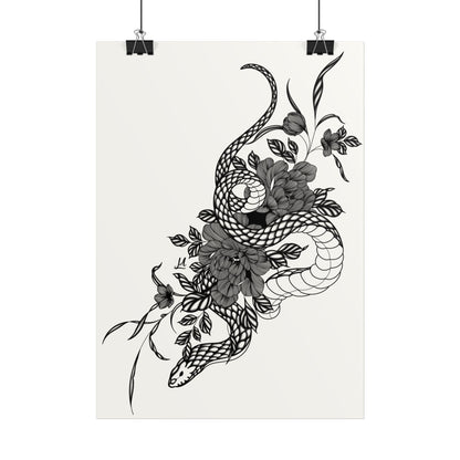 Botanical Serpent Wall Art, in black and white contrast shading.
