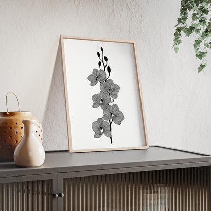 Elegant orchid line artwork - Framed.