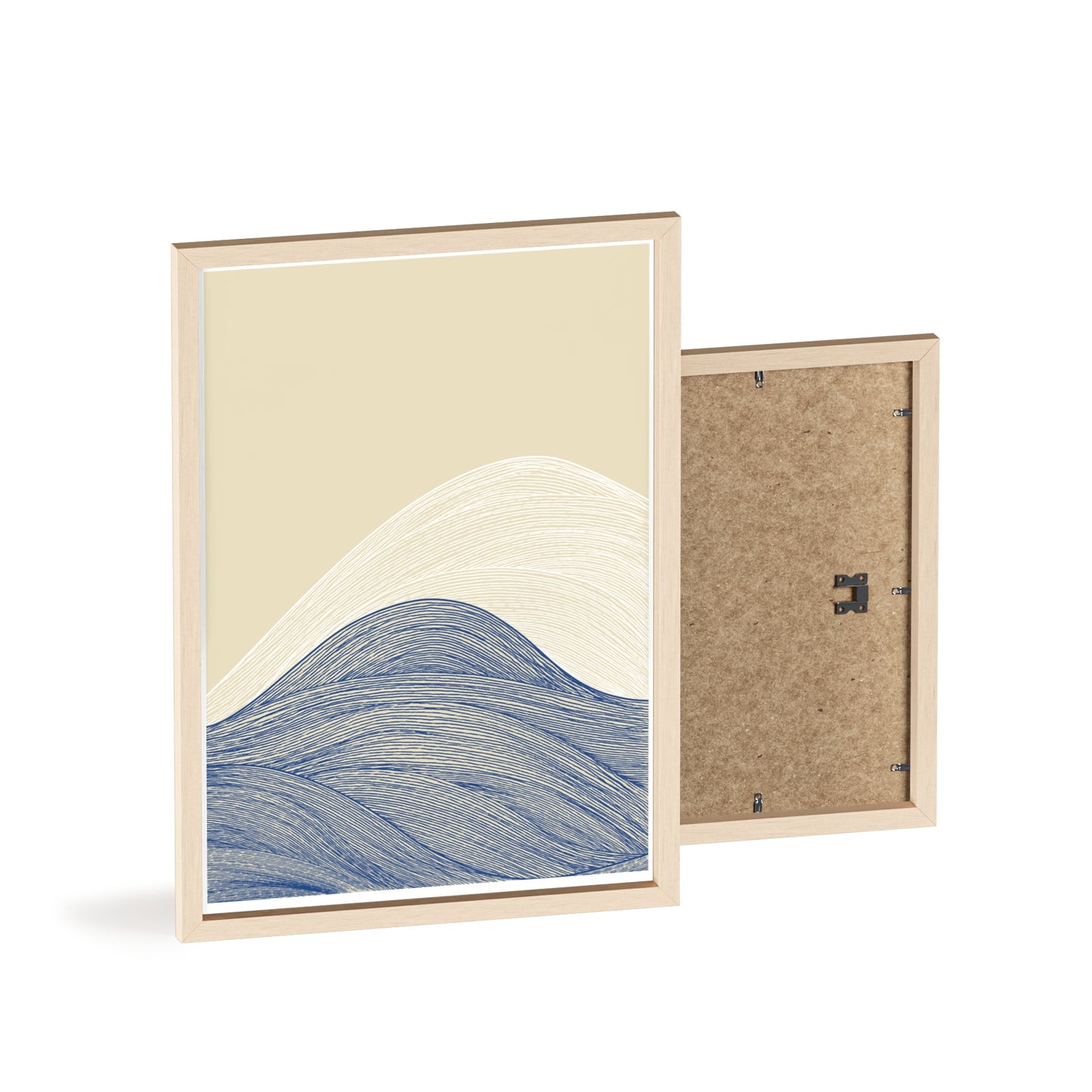 Coastal Waves Poster with Wooden Frame, Nautical Wall Art, Beach House Decor, Minimalist Print, Home Office Artwork