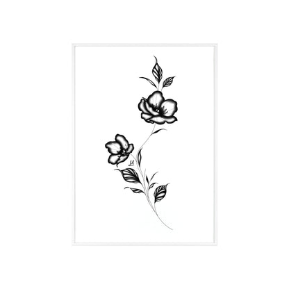 Black and white elegant flower artwork - Framed.