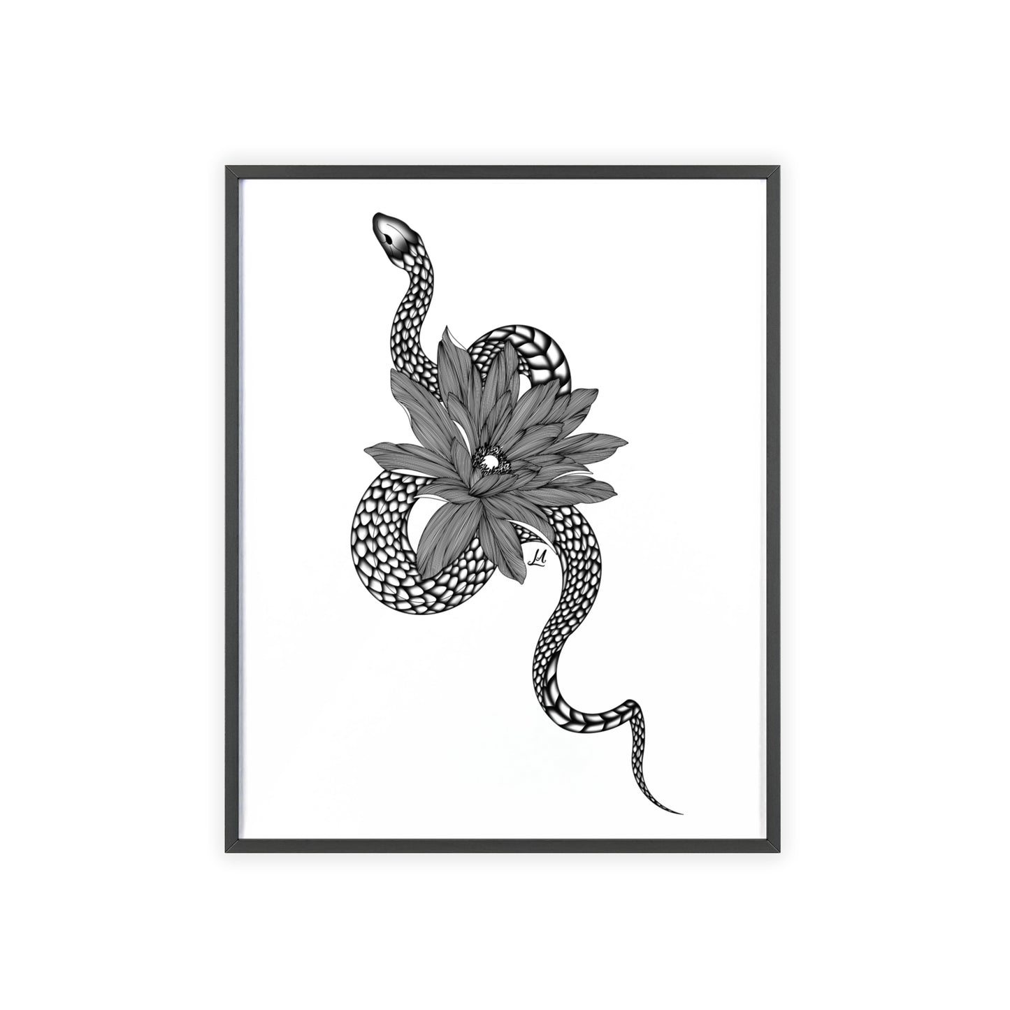 Serpent and flower artwork - Framed.