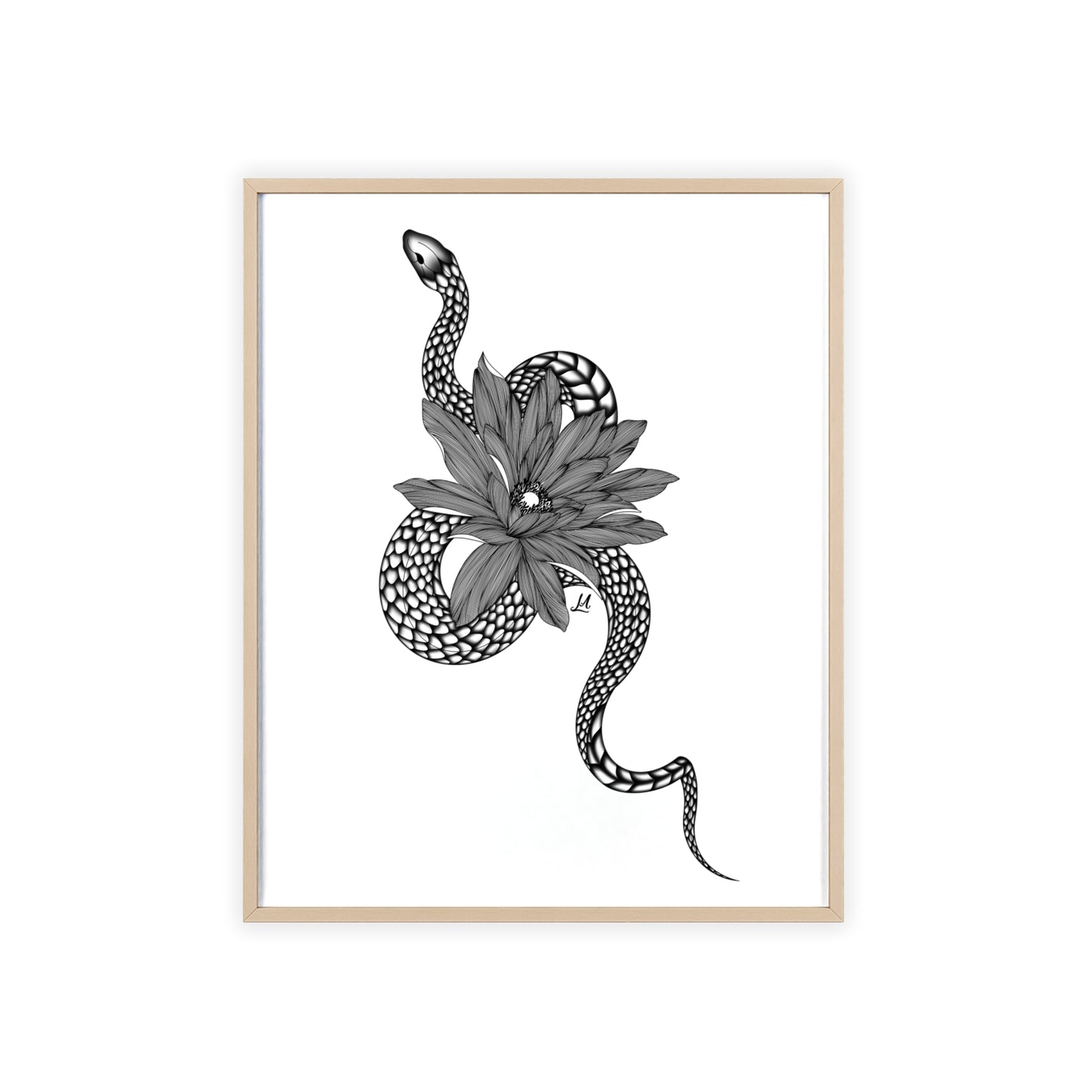 Serpent and flower artwork - Framed.