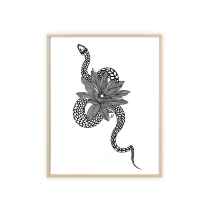 Serpent and flower artwork - Framed.