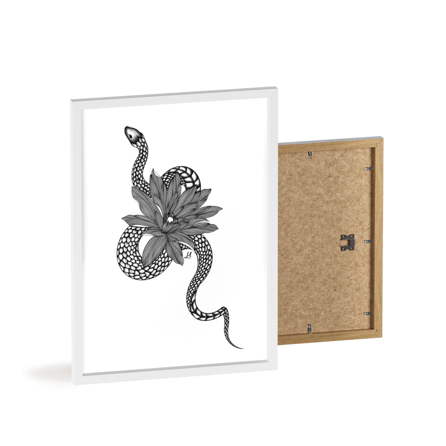 Serpent and flower artwork - Framed.