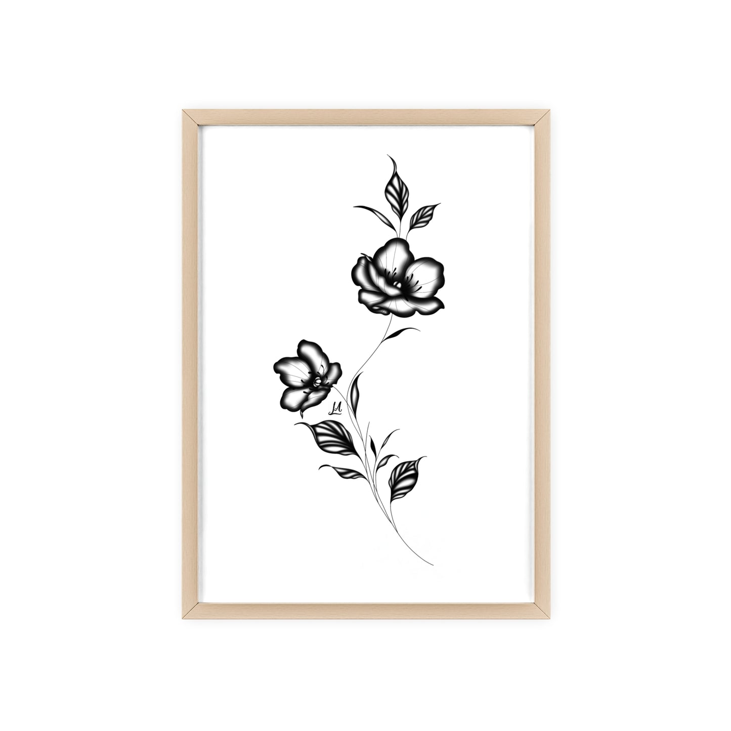 Black and white elegant flower artwork - Framed.