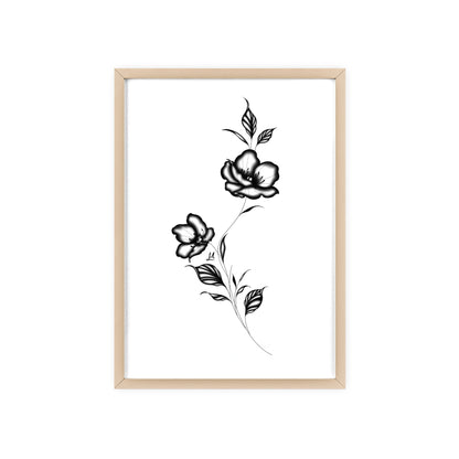 Black and white elegant flower artwork - Framed.