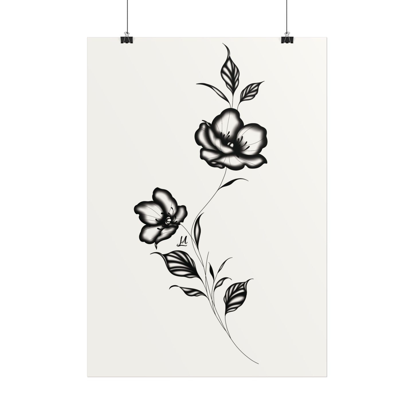 Black and white elegant flower artwork.
