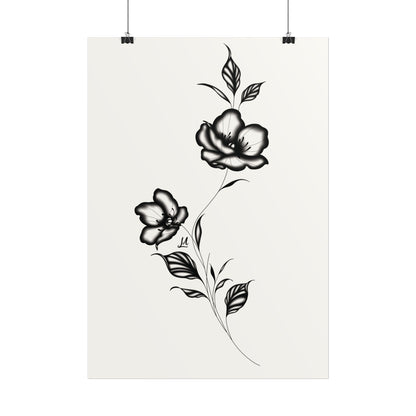 Black and white elegant flower artwork.