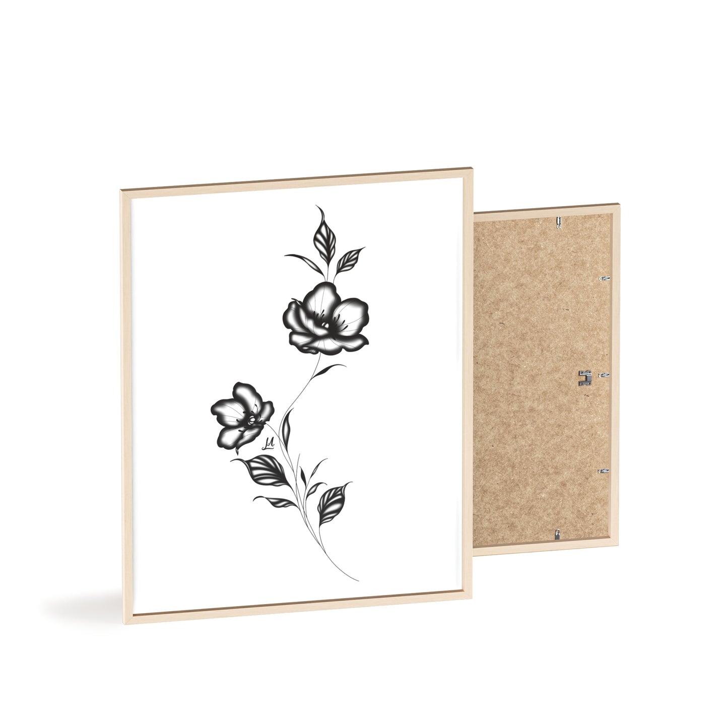 Black and white elegant flower artwork - Framed.