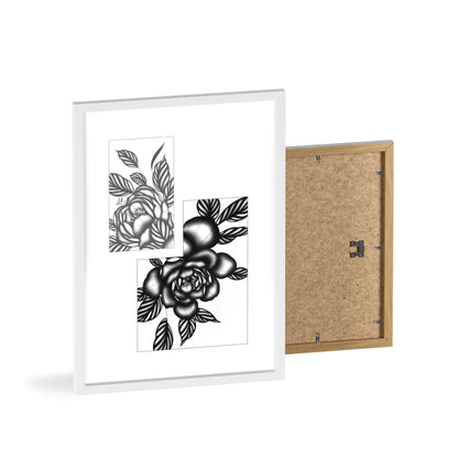 Detailed floral artwork in a black and white setting - Framed.