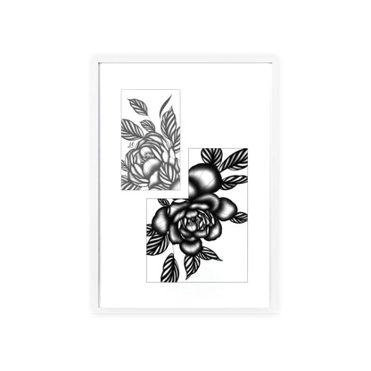 Detailed floral artwork in a black and white setting - Framed.