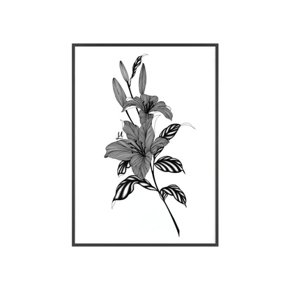 Elegant Floral Wall Art, Black and White Lily artwork - Framed.