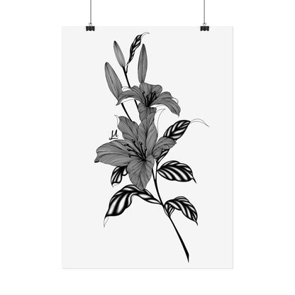 Elegant Floral Wall Art, Black and White Lily artwork.