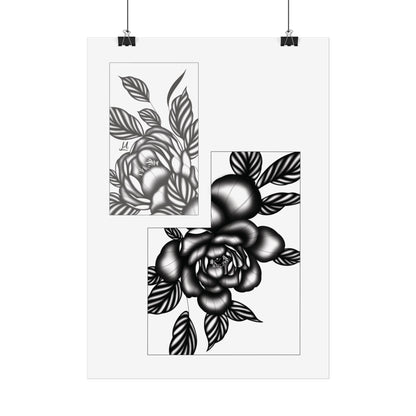 Detailed Floral artwork in a black and White setting.
