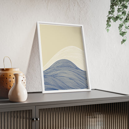 Coastal Waves Poster with Wooden Frame, Nautical Wall Art, Beach House Decor, Minimalist Print, Home Office Artwork