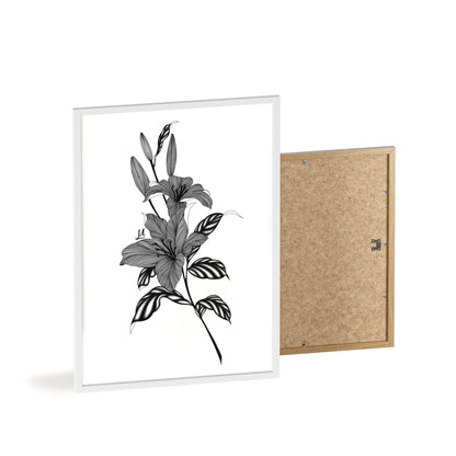 Elegant Floral Wall Art, Black and White Lily artwork - Framed.