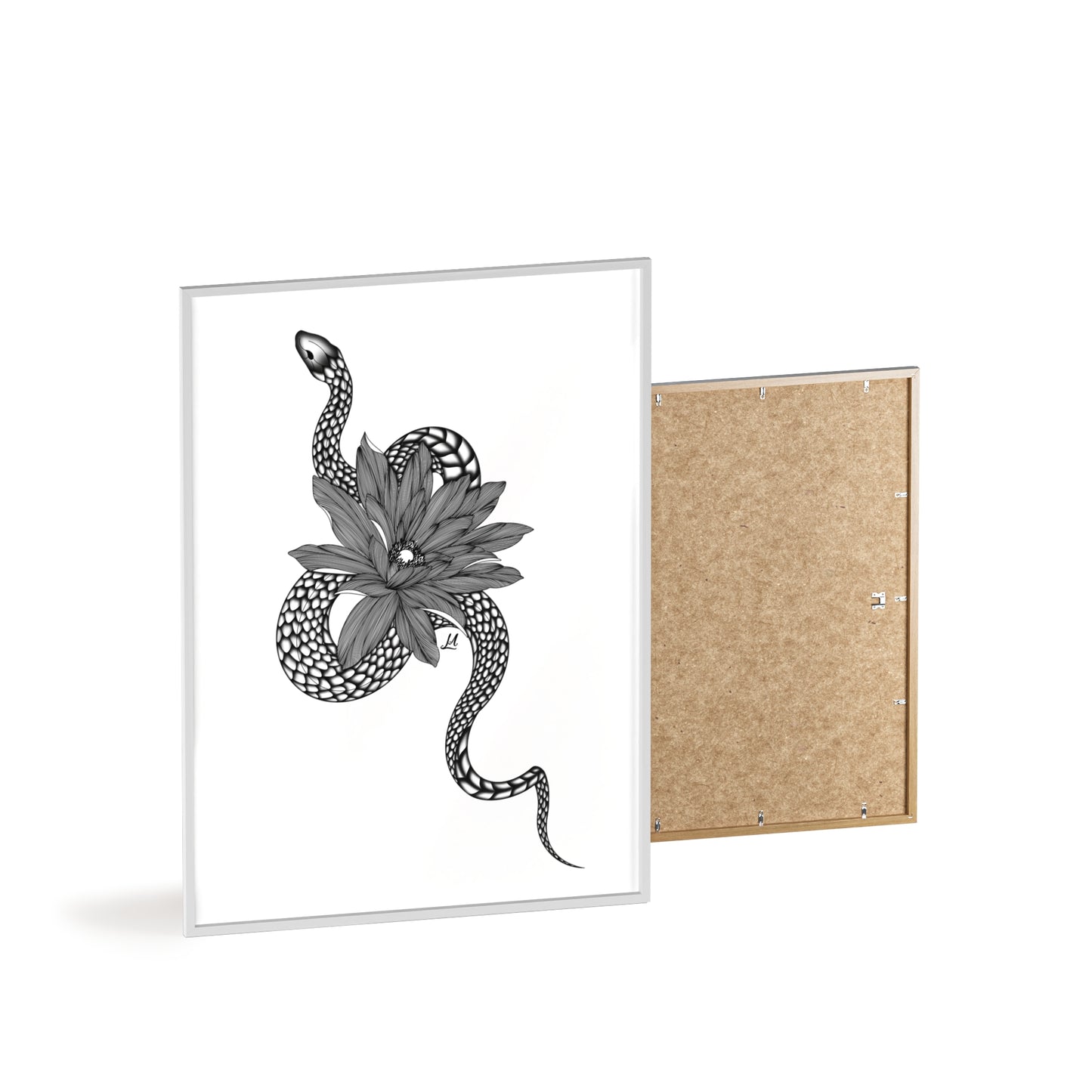 Serpent and flower artwork - Framed.