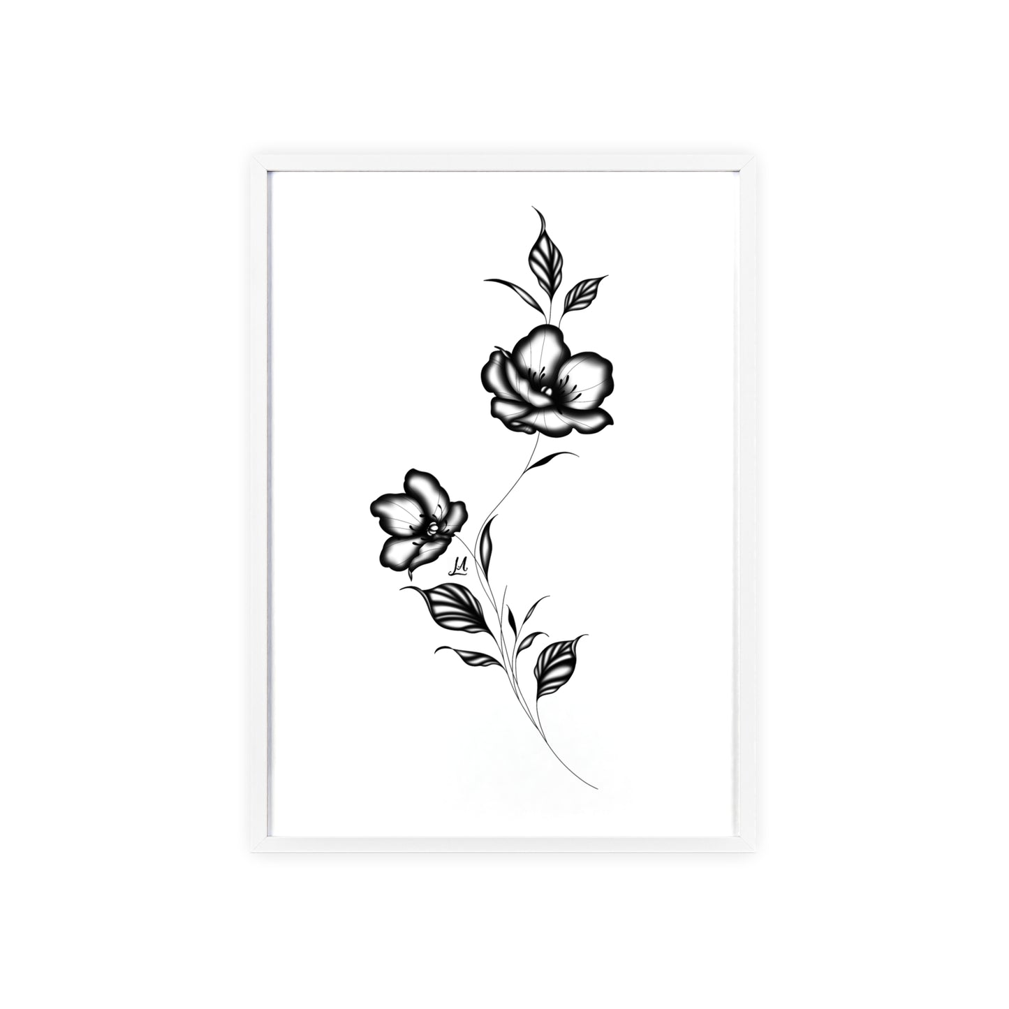 Black and white elegant flower artwork - Framed.