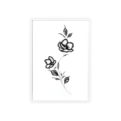 Black and white elegant flower artwork - Framed.