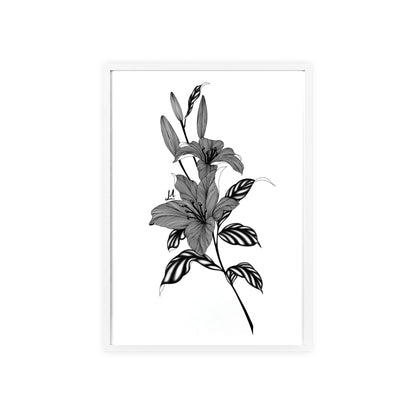 Elegant Floral Wall Art, Black and White Lily artwork - Framed.