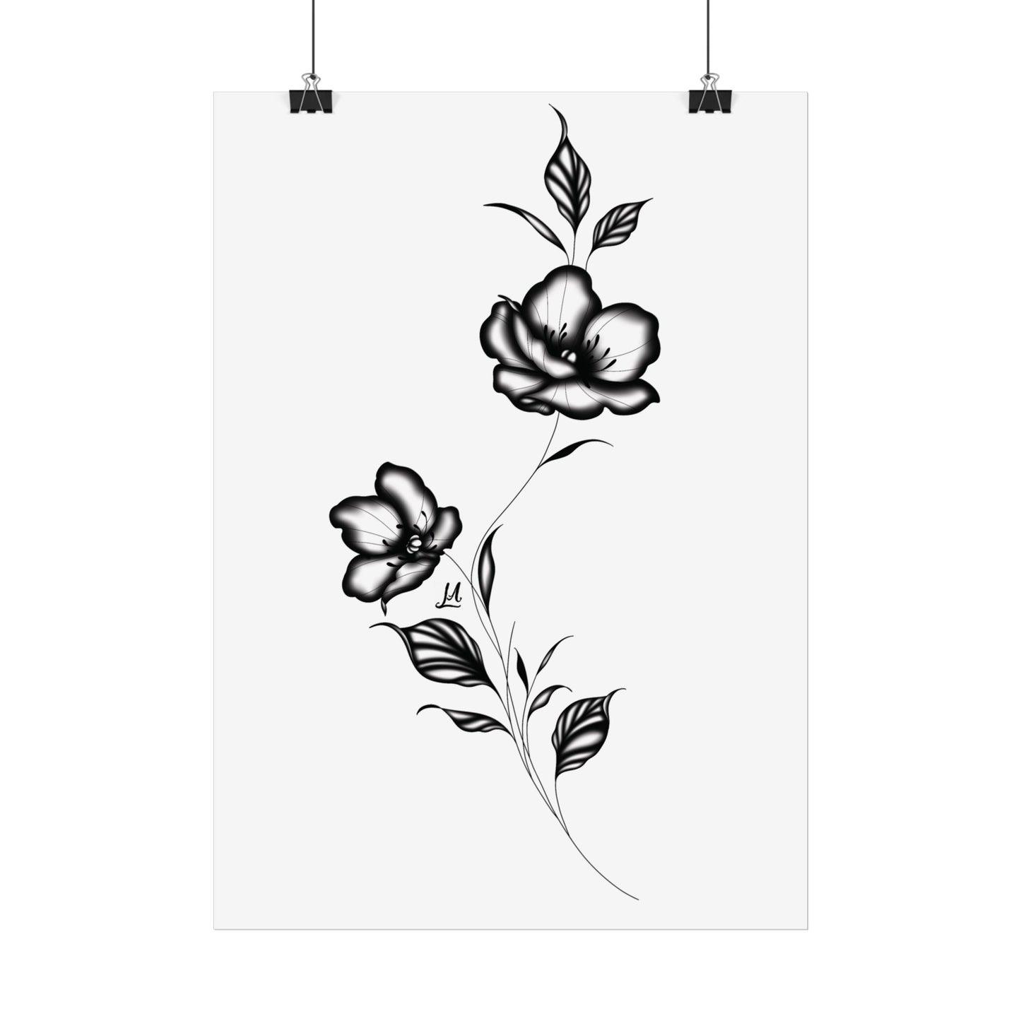 Black and white elegant flower artwork.