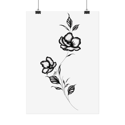 Black and white elegant flower artwork.