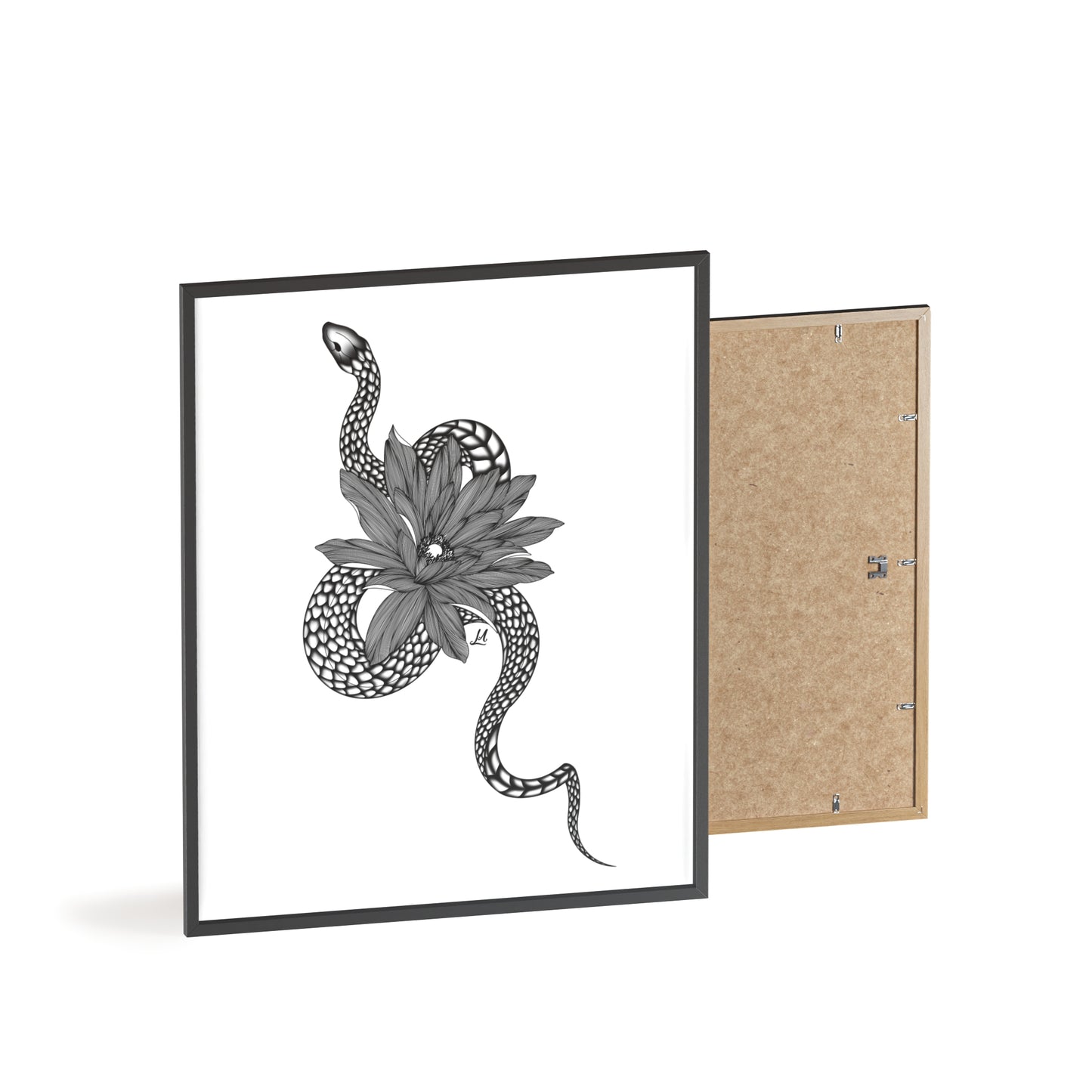 Serpent and flower artwork - Framed.