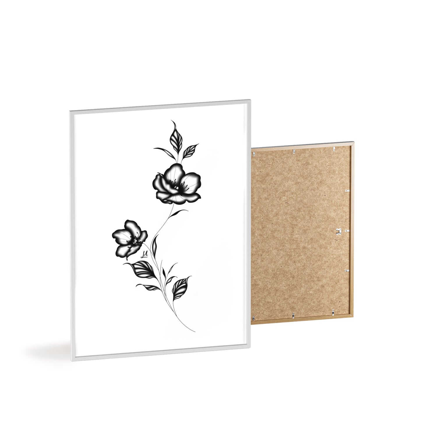Black and white elegant flower artwork - Framed.