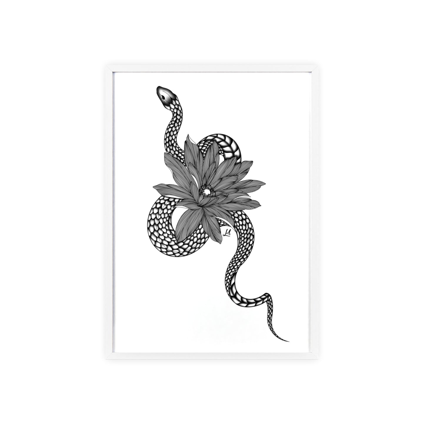Serpent and flower artwork - Framed.