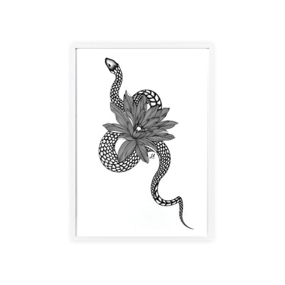 Serpent and flower artwork - Framed.