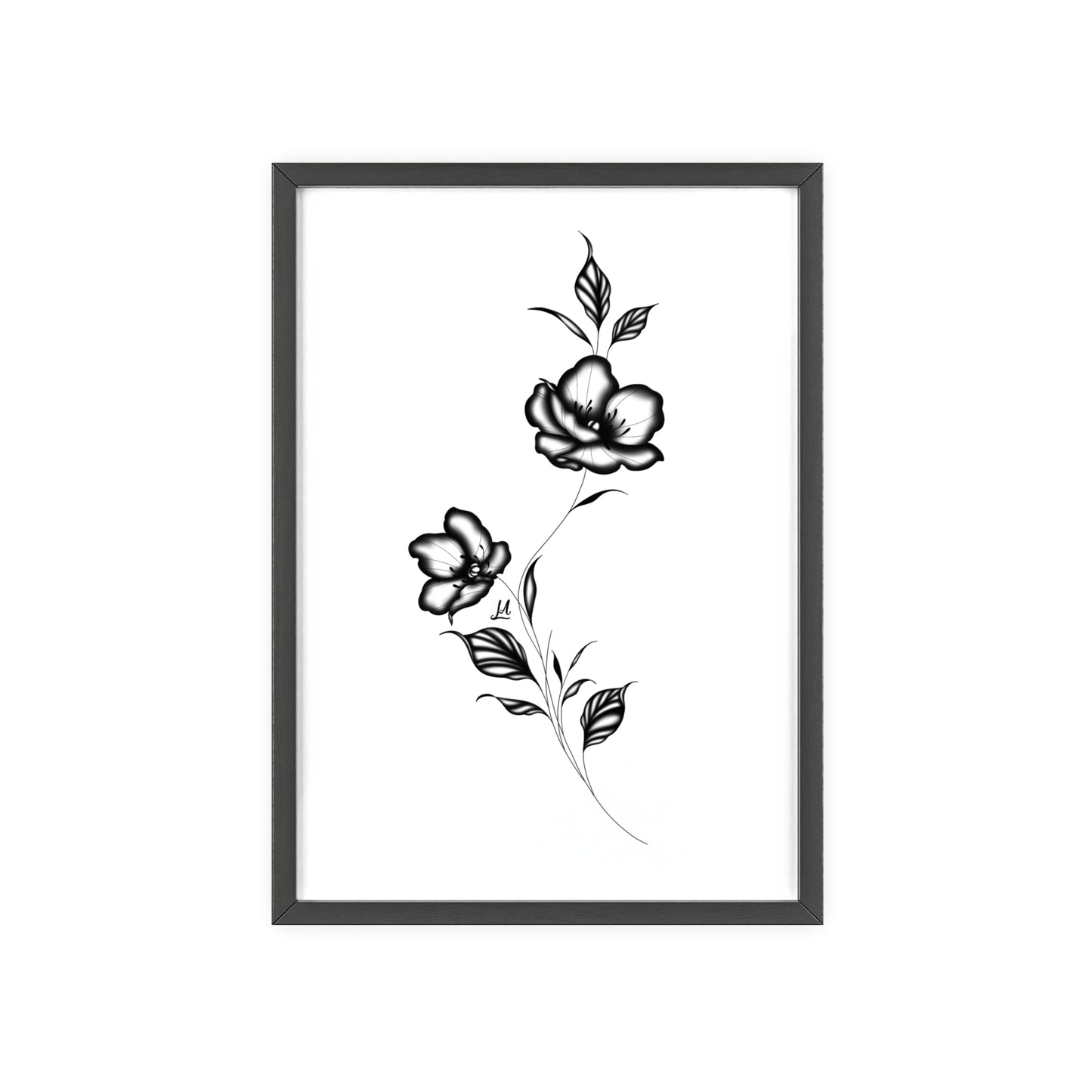 Black and white elegant flower artwork - Framed.