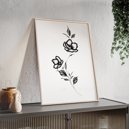 Black and white elegant flower artwork - Framed.