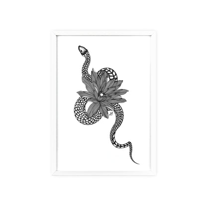 Serpent and flower artwork - Framed.
