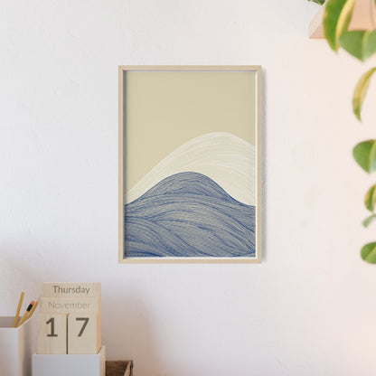 Coastal Waves Poster with Wooden Frame, Nautical Wall Art, Beach House Decor, Minimalist Print, Home Office Artwork