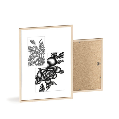 Detailed floral artwork in a black and white setting - Framed.